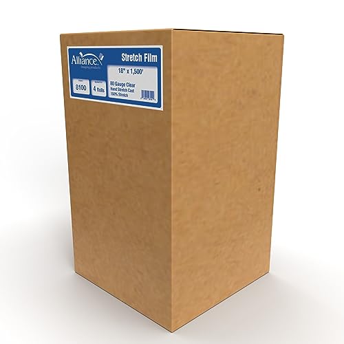 Alliance Stretch Film Hand Bundling - Clear, 18" x 1500ft, 80 Gauge, 4 Pack, Industrial Heavy Duty Shrink Wrap for Packing, Shipping, Pallet, and Moving Supplies - size: 4 PACK, style: 18 in X 1500 FT | 80G