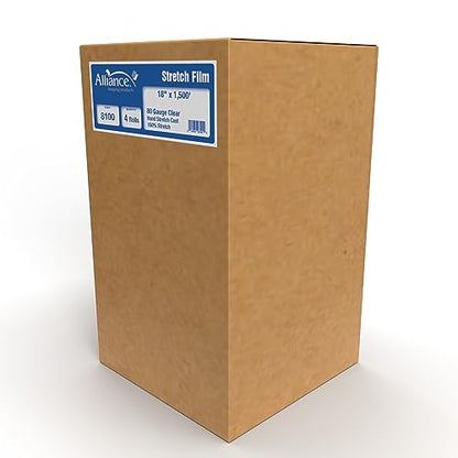 Alliance Stretch Film Hand Bundling - Clear, 18" x 1500ft, 80 Gauge, 4 Pack, Industrial Heavy Duty Shrink Wrap for Packing, Shipping, Pallet, and Moving Supplies - size: 4 PACK, style: 18 in X 1500 FT | 80G