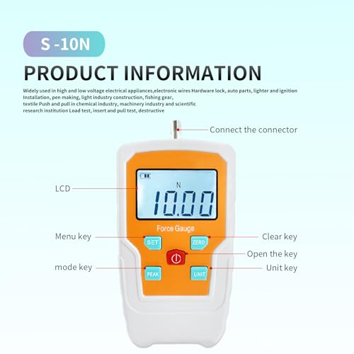 Digital Force Gauge Push and Pull Meter Dynamometer Tension Pressure Tester Thrust Meter Compression Load Plug Force Destructive Tests 10N/1kg/2.2lb/36Oz - size: 2.2LB 10N