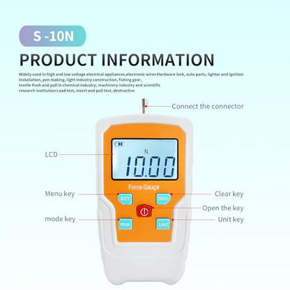 Digital Force Gauge Push and Pull Meter Dynamometer Tension Pressure Tester Thrust Meter Compression Load Plug Force Destructive Tests 10N/1kg/2.2lb/36Oz - size: 2.2LB 10N