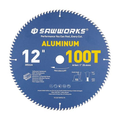 SawWorks 12" Multi-Purpose Circular Saw Blade for Aluminum & Plastic - size: 12 Inch 100T