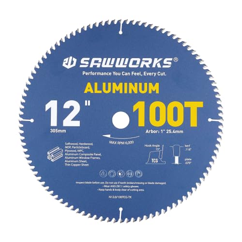 SawWorks 12" Multi-Purpose Circular Saw Blade for Aluminum & Plastic - size: 12 Inch 100T