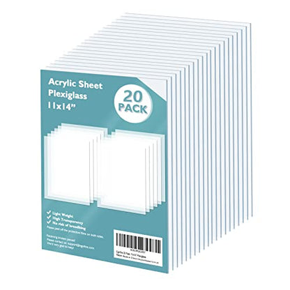 Egofine Plexiglass Sheets Acrylic Sheets 20 Pack of 11x14’’ 0.04 Thick Clear Plastic Cast Transparent Plexi Glass for Crafting Projects, Replacement Picture Frame Glass, DIY Display, Easy to Cut - color: Clear, size: 11x14"