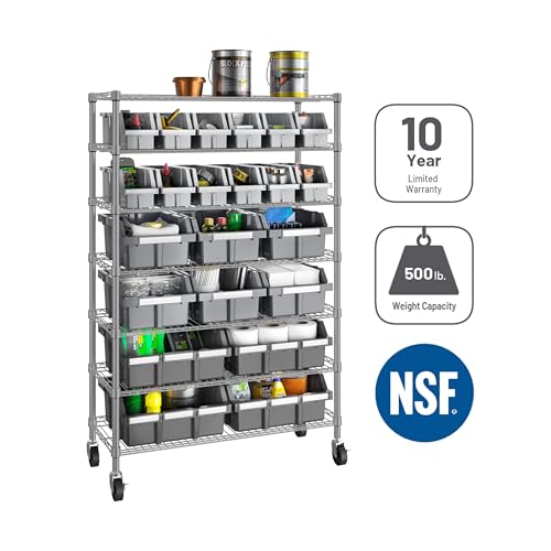 7-Tier NSF 22-Bin Steel Wire Shelving Rack, 36"W x 14"D x 56"H, Gray - color: Gray, size: 22 Bin