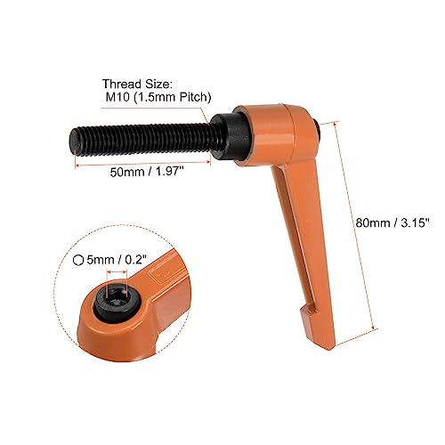 HARFINGTON 4pcs Adjustable Clamping Lever Handles M10 x 50mm Male Thread Bolt Knobs Rotating Screw Locking Quick Release Ratchet Push Button Handle, Orange - size: M10 x 50mm