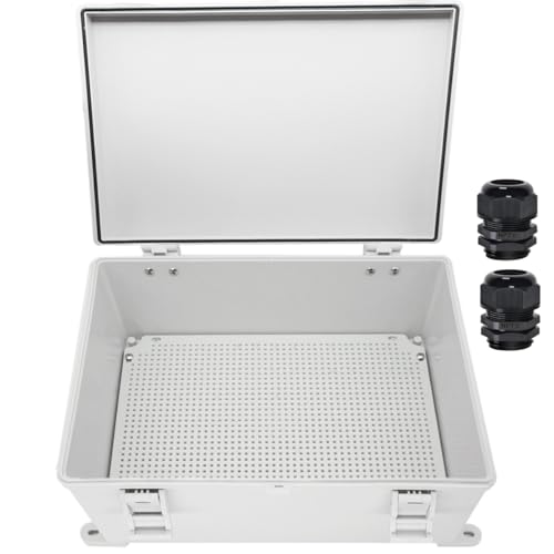 Zulkit Junction Box ABS Plastic Waterproof IP65 Electrical Boxes Hinged Shell Outdoor Universal Project Enclosure with Mounting Plate and Wall Brackets Grey 15.7x11.8X 7.1inch (400x300x180 mm) - size: 15.7" x 11.8" x 7.1"