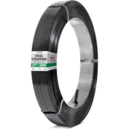 1/2" x 3080' Heavy-Duty Steel Strapping, 0.020" Thick, 1180 Lbs Break Strength, 16" x 3" Core - Pallet Metal Banding with Superior Cut-Resistance - Approved for UPS, Railroad Shipments - size: 1 Coil (UPS Box)