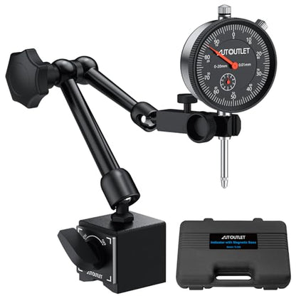 AUTOUTLET Dial Indicator with Magnetic Base, 0-1"/0.001" Magnetic Dial Indicator, 132lbs/60KG Max Pull Dial Gauge with Fine Adjustment Knob for 3D Printer, Lathe, CNC Machine, Workshop Use - size: 60