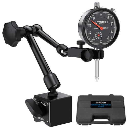 AUTOUTLET Dial Indicator with Magnetic Base, 0-1"/0.001" Magnetic Dial Indicator, 132lbs/60KG Max Pull Dial Gauge with Fine Adjustment Knob for 3D Printer, Lathe, CNC Machine, Workshop Use - size: 60