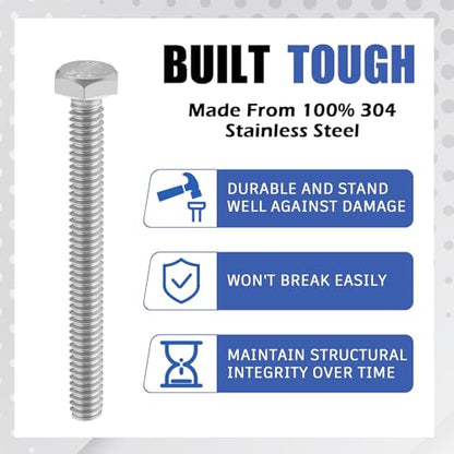Zonon 50 Pcs 1/4-20 x 2-1/2" Hex Head Screw Bolt, Silver - color: Silver, size: 1/4-20 X 2-1/2"