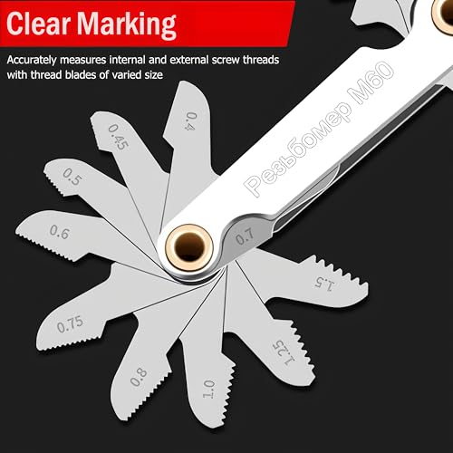 Thread Gauge Metric 60 Degree 20 Leaves,0.4–6 TPI Thread Gage Tool Carbon Steel Thread Measuring Tool, Thread Profiles and Locking Devices(Metric Thread Gauge) - color: Metric Thread Gauge