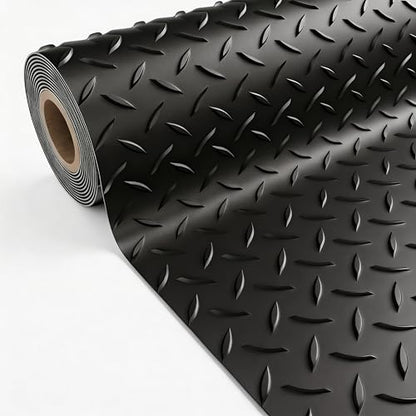 6x12 FT Garage Floor Mat, 2.8mm Thickened Diamond Plate - color: Black, size: 6x12 FT
