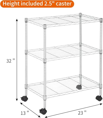 Meet perfect 3-Tier Wire Shelving Unit with Wheels, Chrome - color: Chrome, size: 3-Tier, 31.3"H × 23"W × 13"D