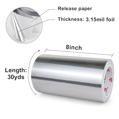 BOMEI PACK Aluminum Foil Tape,Heavy Duty Metal Foil Tape,High Temperature Silver Duct Tape,Perfect for Sealing & Patching,HVAC,Air Ducts,Insulation and Metal Repair (8 Inch) - size: 8 Inch x 30 Yards