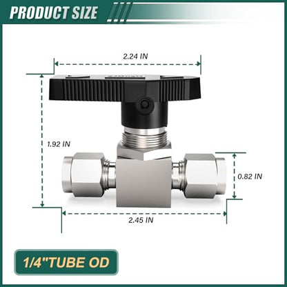 1PCS 304 Stainless Steel Compression Valve, 1/4" Tube OD x 1/4" Tube OD Straight Adapter for water/oil/air systems. - size: 1/4" OD (Valve)