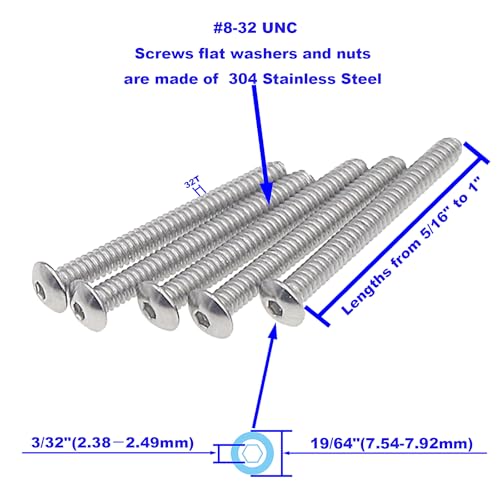 #8-32 UNC 304 SS Button-Head Socket Cap Screws, Nuts & Washers Kit - size: #8-32 UNC