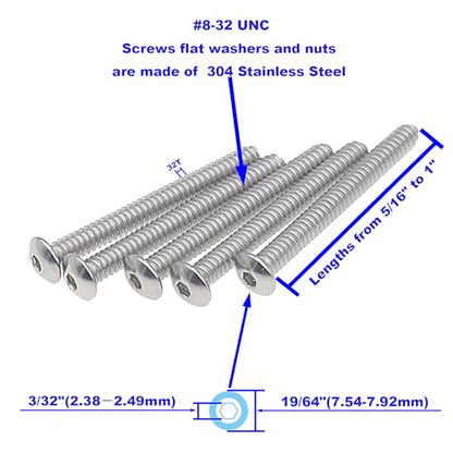 #8-32 UNC 304 SS Button-Head Socket Cap Screws, Nuts & Washers Kit - size: #8-32 UNC