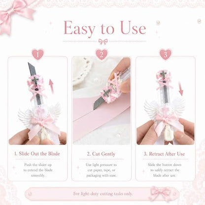 Cute Box Opener Cutter, Package Opener, Small Plastic Box Cutter Retractable, Snap off Utility Paper Exacto Knife, Kawaii Desk Office Home Aesthetic Accessories Essentials, Stationery Craft Supplies - color: White
