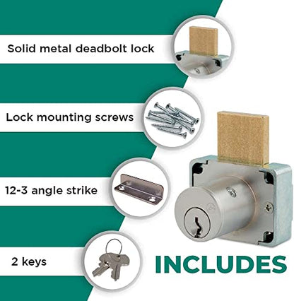 OLYMPUS LOCK 200DW Deadbolt Lock | 7/8inch Chrome Key Lock US26D | NATL KA101 Easily Rekeyable Drawer Lock, Keyed Alike | Grade 1 Drawer Locks | Vertical Deadbolt Lock | Door Lock for Drawers