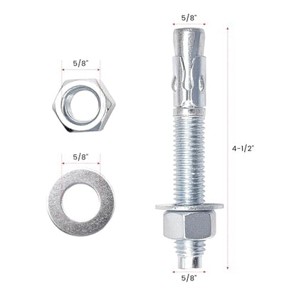 5/8" x 4-1/2" Wedge ANCHORPZ - Concrete Anchor Carbon Steel Wedge Anchor with Excellent Anti-Rust Performance 10PC - size: 5/8"x4-1/2"