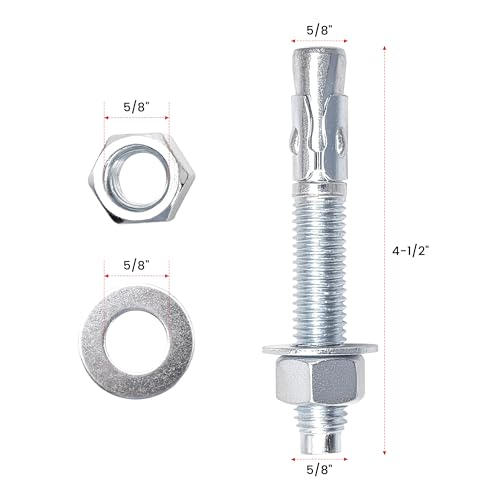 5/8" x 4-1/2" Wedge ANCHORPZ - Concrete Anchor Carbon Steel Wedge Anchor with Excellent Anti-Rust Performance 10PC - size: 5/8"x4-1/2"