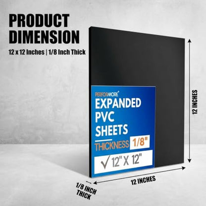 Performore - Expanded PVC Sheet - Lightweight Rigid Foam - 3mm (1/8 inch) - 12 x 12 inches - Black - Ideal for Signage, Displays, and Digital/Screen Printing