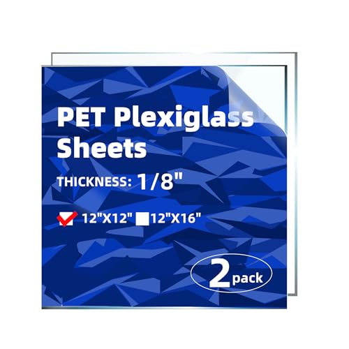 2 Pack 1/8" Thick Plexiglass Sheets - 12" x 12" PET Clear Acrylic Sheets for Art Design, Craft Projects, Signs, DIY in Home, Wedding, Festival,Party, Office - size: 12"x12", 1/8" Thick