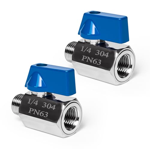 2 Pack 1/4" Mini Ball Valve, 304 Stainless Steel Valve NPT Female x Male Thread Shut-Off Valves for Small Compact Space (2, 1/4 Inch) - size: 1/4 Inch