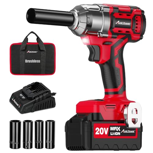 AVID POWER 1/2" Cordless Impact Wrench, 20V Brushless Impact Gun, 3 Speeds - color: Light Red