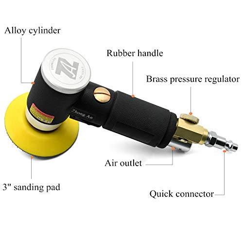 2 3-inch Mini Orbital Sander da sander Air Dual Action Sander Air Polisher Super Smooth and Swirl Freely for Auto Body Work (BLACK) - color: Black
