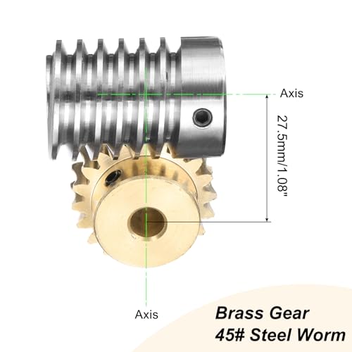 uxcell Worm Gear Set 20T 1.5 Module 20:1 Reduction Rate, Right Rotation Drive Gear Box Wheel Reduce Transmission Part (Brass Gear-8mm Bore, #45 Steel Rod 15mm Bore) - size: 8mm x 15mm