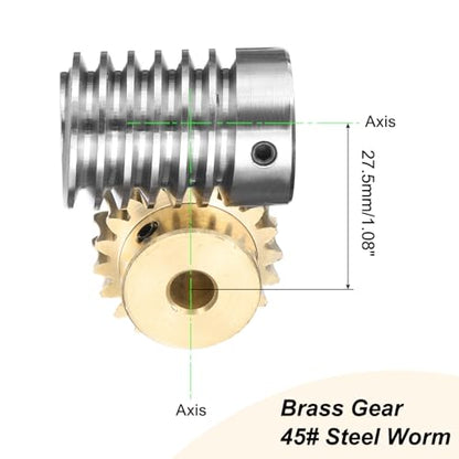 uxcell Worm Gear Set 20T 1.5 Module 20:1 Reduction Rate, Right Rotation Drive Gear Box Wheel Reduce Transmission Part (Brass Gear-8mm Bore, #45 Steel Rod 15mm Bore) - size: 8mm x 15mm