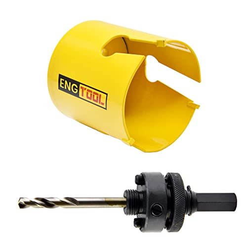 MaxTool 2-1/4" TCT Hole Saw Set 57mm Carbide Tip Holesaw 2.25" Deep 7/16" Hex Shank w Pilot Drill 4-Piece for Tough Abrasive Material; CT00Y57R216EA