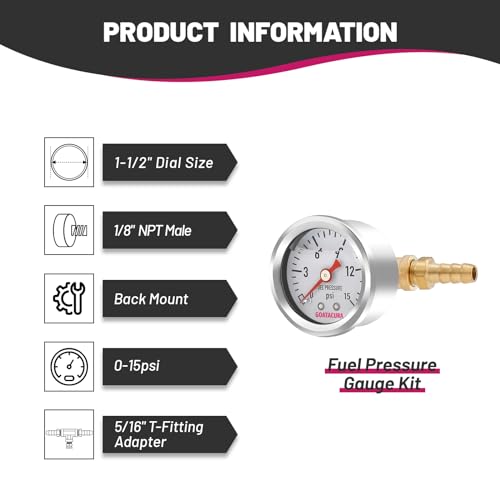 0-15psi Glycerin Filled Fuel Pressure Gauge Kit, - size: 0-15psi, style: Back Mount(T-Fitting Adapter)