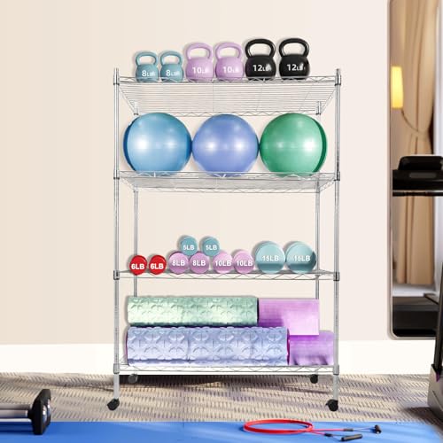 Whitmor 4 Tier Storage Shelves, Heavy Duty with Wheels, Adjustable Steel Organizer Wire Rack, 200 lbs Capacity per Shelf, Max 800 lbs Total for Garage, Kitchen, Plant, 36" L x 14" W x 54" H, Chrome - color: Sliver, size: 4-TIER,36"L x 14"W x 54"H (With Wh