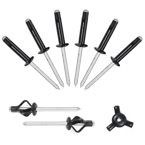 ALLCLEAN 3/16" x 1" Tri-Fold Rivets Assortment - 50Pcs,Black Tri-fold Exploding Pop Rivets Solid Aluminum Tri Grip Rivets Bulb Style Rivets for Kayak Marine Boat - color: Black, size: 3/16"x1"