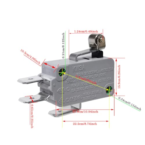 6Pcs Lead Limit Switch Short Hinge Roller Lever Arm, SPDT Momentary Snap Action Micro Switch,KW3A 16A 125/250V - color: KW3A-16Z4