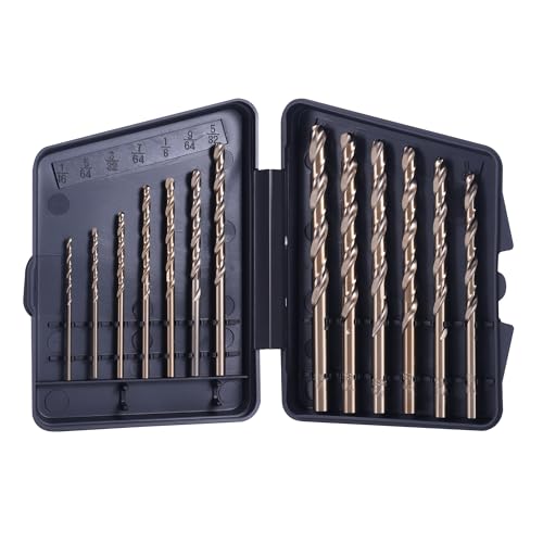 13PCS Cobalt Drill Bit Set, M35 HSS 135° Split Point Twist Jobber Length Drill Bits for Cast Iron, Stainless Steel, Aluminum, Wood & Plastic, with Metal Storage Case (1/16"-1/4")