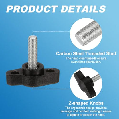PATIKIL M5 x 16mm Tee Wing Thumb Screws, 6Pcs Carbon Steel Mechanical Handle Bolt Thumb Screws for Remove Replace Hand Clamping Tightening Knobs Power Supply, Black - size: M5 x 16mm