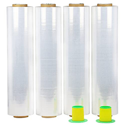 BOMEI PACK 4 Pack Industrial Clear Stretch Wrap Film with Plastic Handle 18" 1200ft 72Gauge for Pallet Wrap, Durable Self-Adhering Packing, Moving, Packaging, Heavy Duty Shrink Film - color: Clear