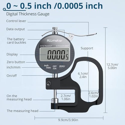 Digital Thickness Gauge, 0.01mm Resolution, 0-12.7mm Range - size: 0-12.7mm,0.01mm