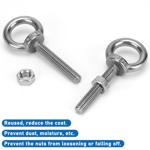 2 Pack M12 Stainless Steel Eye Bolts, 3.2" Thread Length with Nuts - size: M12*80