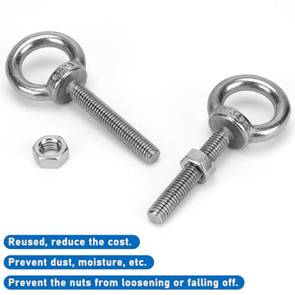 4 Pack M8 Eye Bolts, 2" Thread Stainless Steel with Nuts - size: M8*50