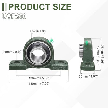 uxcell UCP208 Pillow Block Bearings 40mm Bore Self Alignment Solid Cast - size: UCP208 (Bore 40mm)