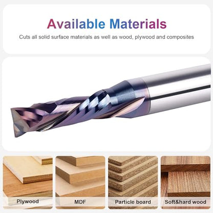 SpeTool Compression Spiral Router Bits 3/8 inch Cutting Diameter with TAC Coated Solid Carbide CNC End Mill for Wood Small Cut, Carving - size: 3/8" Dia - 1-1/4" CL -1/2" Shank, style: COMPRESSION CUT
