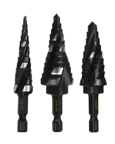 M35 Cobalt Step Drill Bit Set, 3-Piece 1/4" Hex Shank - size: 1/8"-7/8"（3PCS）
