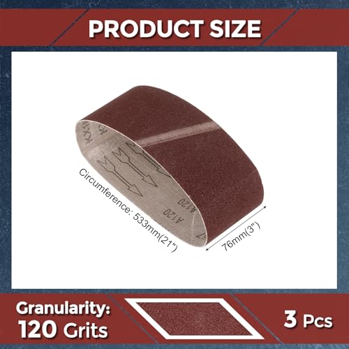 3 Pcs Sanding Belts 3 x 21 Inch 120 Grit Aluminum Oxide - size: 3 x 21 Inch(120 Grits)