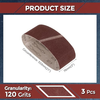 3 Pcs Sanding Belts 3 x 21 Inch 120 Grit Aluminum Oxide - size: 3 x 21 Inch(120 Grits)
