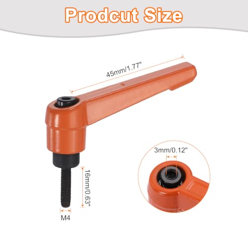 uxcell Clamping Lever Handles for Lathe, M4x16mm Male Thread Orange - size: M4x16mm