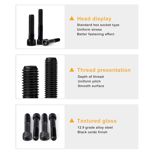 M8-1.25 x 90mm 8pcs Hex Socket Head Cap Screws Bolts, 12.9 Grade Alloy Steel, Black Oxide Finish, Metric Allen Drive, Half Thread - size: M8 x 90mm(8PCS)